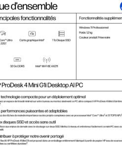 HP INC. HP Pro Mini 400 G1i Intel Core Ultra 5 225T 32Go 1To SSD UMA W11P 3/3/3 Smartbuy – Image 3