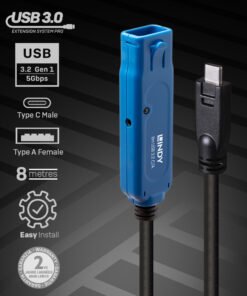 Alternative view of LINDY 8m USB 3.2 Gen 1 C/A Active Extension Pro