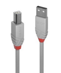 LINDY 2m USB 2.0 Type A to B Cablel Anthra Line USB Type A Male to B Male cool grey