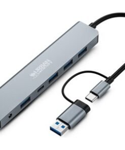 URBAN FACTORY Minee 7in1 USB-A/C Hub With 5 USB-A / 1 USB-C And DC Input Sideral Grey With Power Adapter