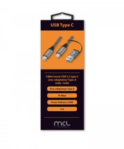 MCL-SAMAR MCL Cable Type C USB 3.2 Male / Male braided Gen 2 10Gb 100W 5A - 2m